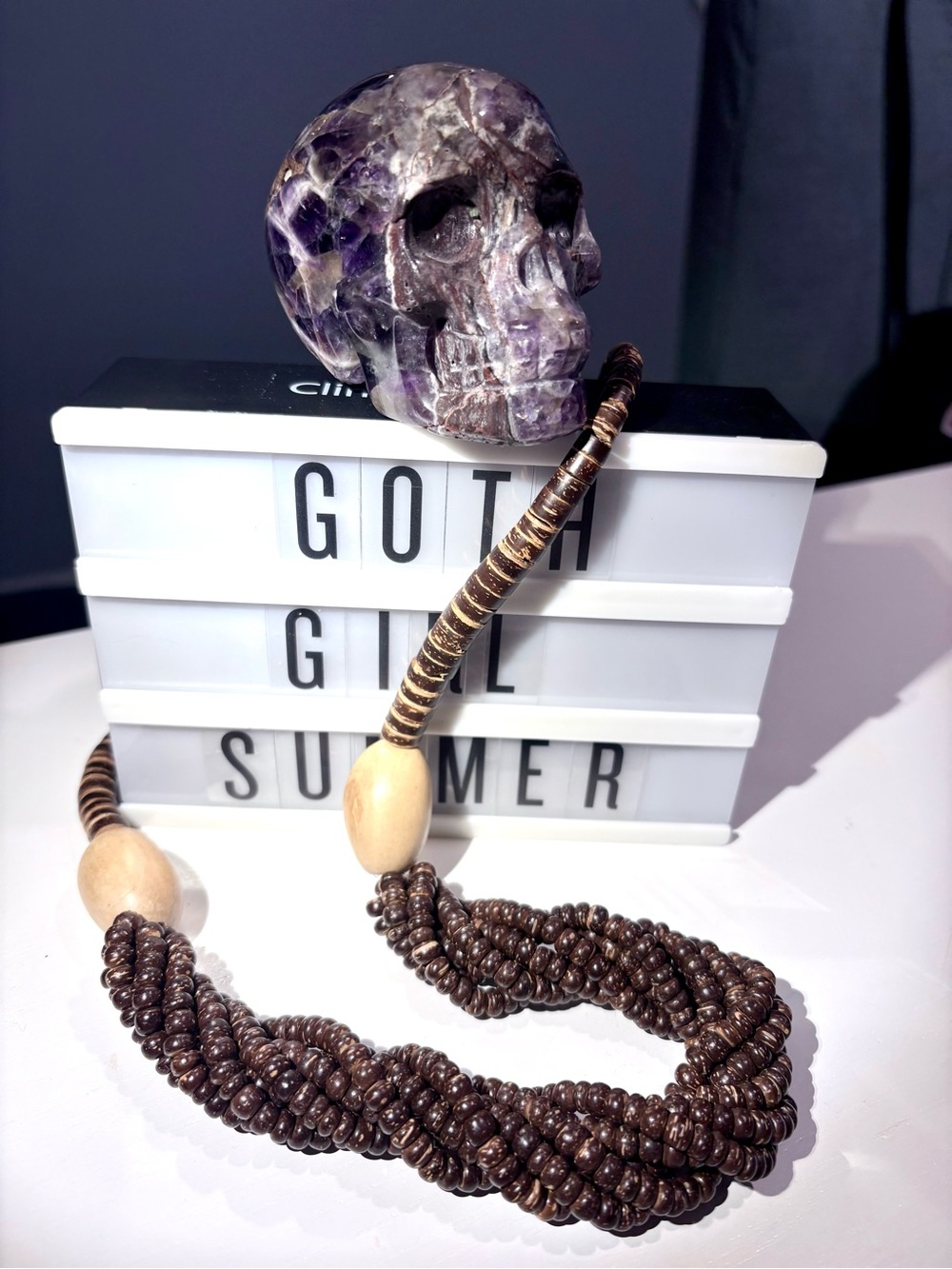 Vintage wood and coconut shell twisted bead necklace